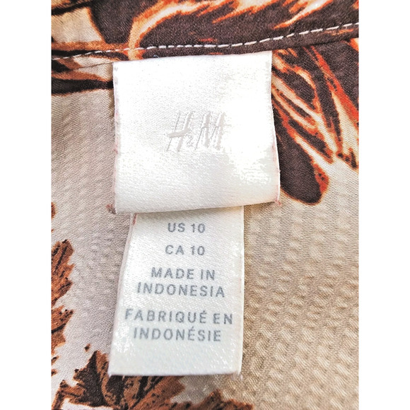 H&M Short Floral Fall Colors Red and Brown Shift Dress Long Sleeve Button Down - Picture 13 of 14